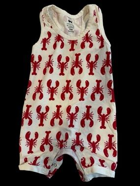 Monica + Andy Organic Cotton Lobster Print Baby Romper 6-9M Nautical Summer